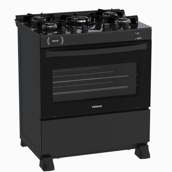 Fogao 5 Bocas Venax Gaudi Vitreo Preto Fosco Gas Glp