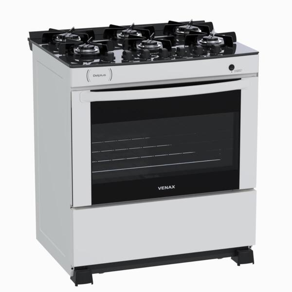 Fogao 6 Bocas Venax Delplus Vitreo Bl Branco Gas Glp
