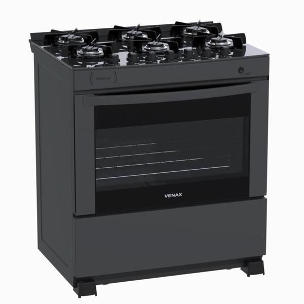 Fogao 6 Bocas Venax Delplus Vitreo Bl Grafite Gas Glp