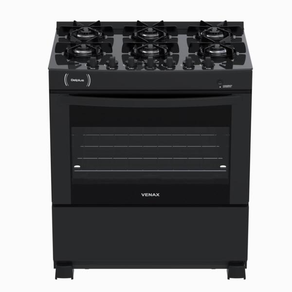 Fogao 6 Bocas Venax Delplus Vitreo Bl Preto Fosco Gas Glp | Leroy