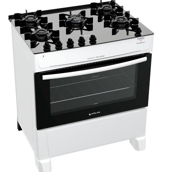 Fogão A Gás Atlas Mônaco Top Glass 5 Bocas Branco - Bivolt