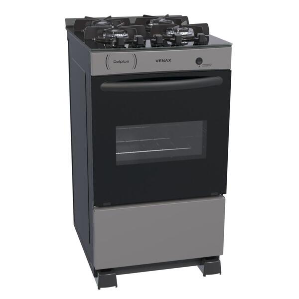 Fogão A Gás Glp Venax Delplus Vitreo 4 Bocas Grafite