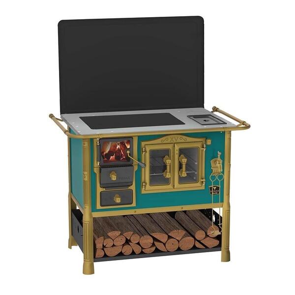 Fogão A Lenha Ludwig Premium Azul Turquesa C/ Tampa Venax