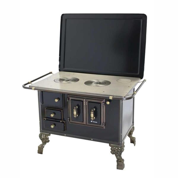 Fogão A Lenha N° 03 Barroco Preto Com Tampa Saída Direita 3bd