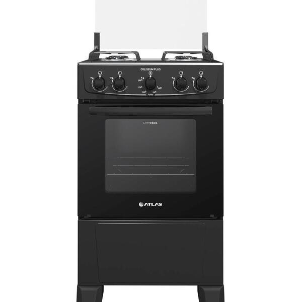 Fogão Atlas 4 Bocas Preto Com Forno Limpa Fácil Coliseum Plus