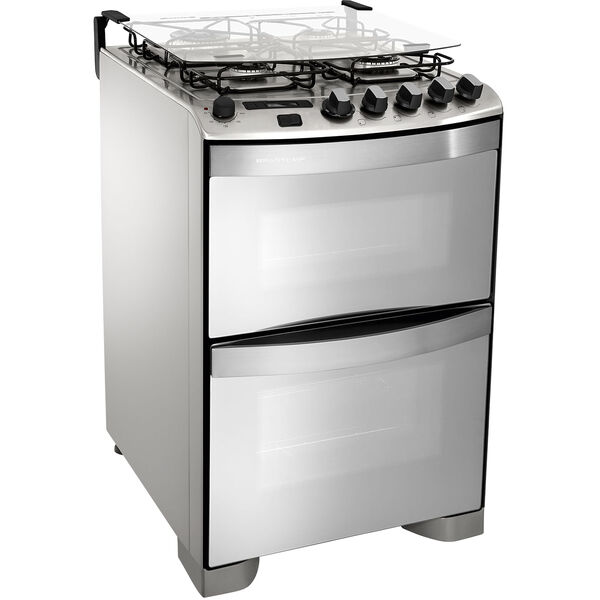 Fogão 4 bocas inox duplo forno clearance