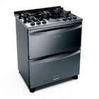 Fogão Brastemp 5 Bocas Duplo Forno Cor Inox Com Mesa De Vidro