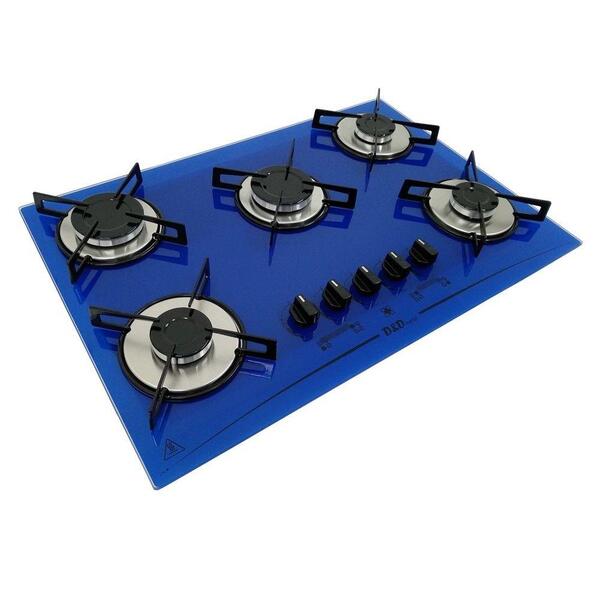 Fogão Cooktop 5 Bocas A Gás D&d Metal Azul Mega Chama Bivolt