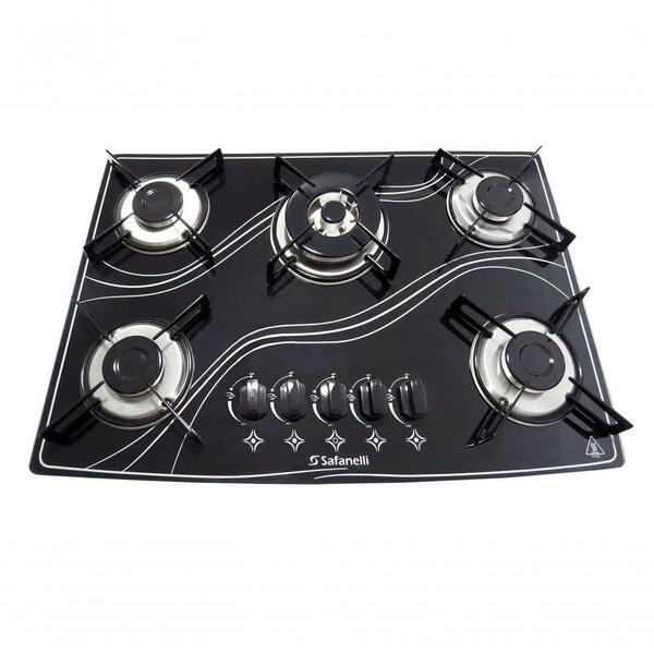 Fogão Cooktop 5 Bocas Gás Preto Tripla Chama Safanelli