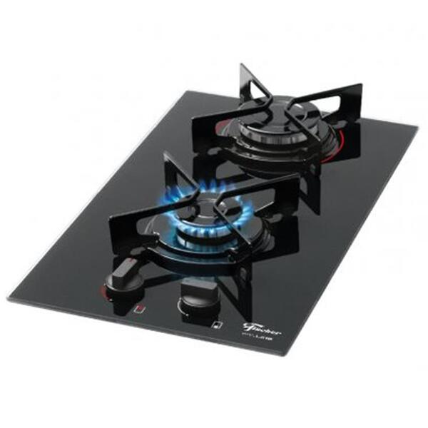 Fogao Cooktop Fischer 2q Fit Line Gas Mesa Vidro Preto Bivolt