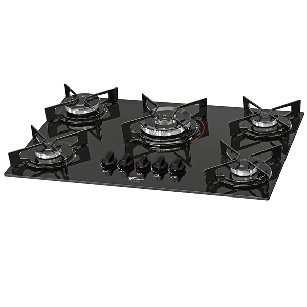Fogao Cooktop Fischer 5q Fit Line Gas Tripla Chama Mesa Vidro