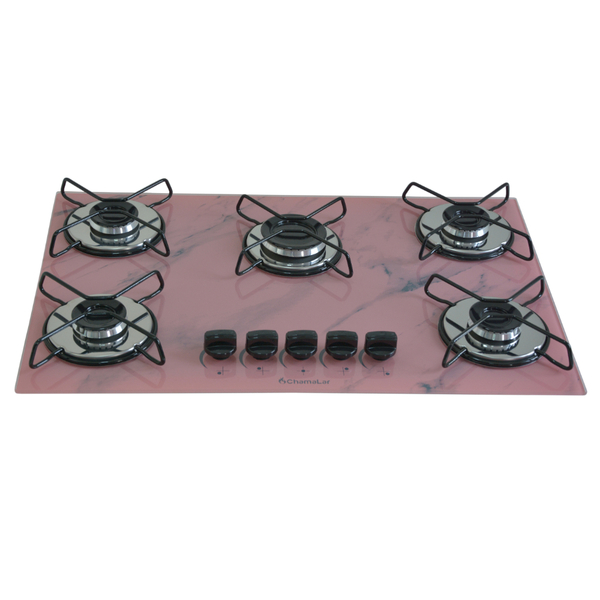 Fogão Cooktop Gás 5 Bocas Ultra Chama Marmorizado Rosa