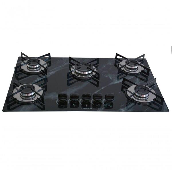 Fogão Cooktop Premium 5 Bocas Ultra Chama Marmorizador Preto