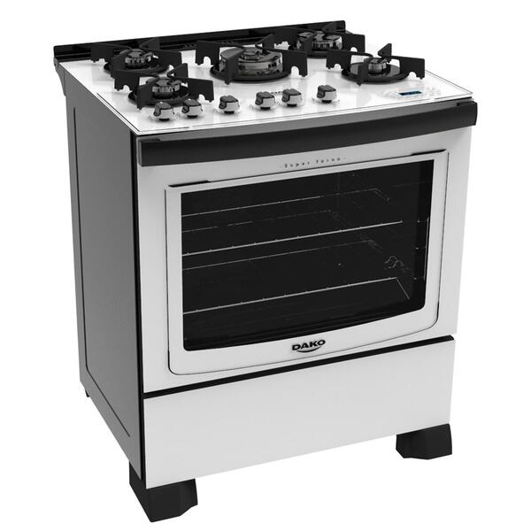 Fogão Dako Branco 5 Bocas Com Mesa De Vidro Dakolors  - Bivolt