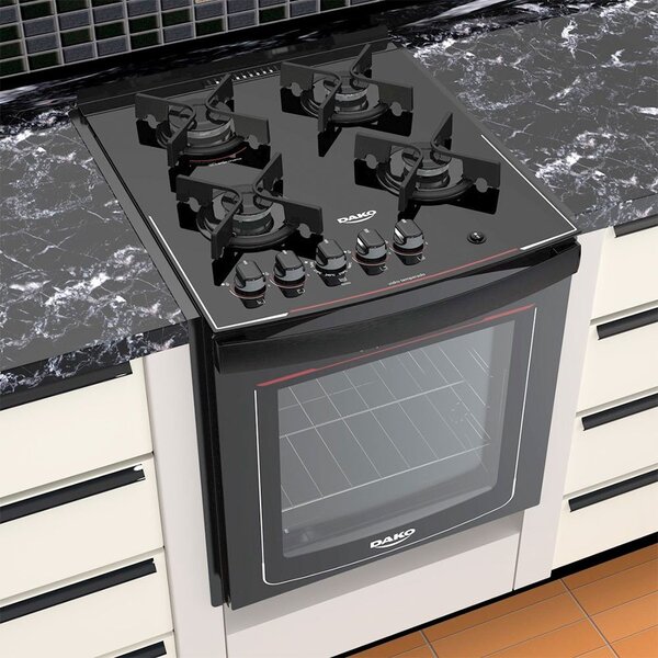 Fogão De Embutir 4 Bocas Dako Glass Com Mesa De Vidro De4vup-