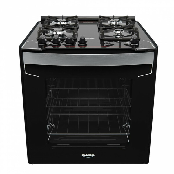 Fogão De Embutir 4 Bocas Preto Com Mesa De Vidro Dako Diploma