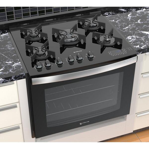 Fogão De Embutir 5 Bocas Atlas Preto Mesa De Vidro Bivolt