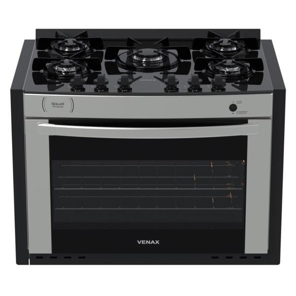 Fogao De Embutir 5 Bocas Venax Gaudi Prisma Vitreo Bl Inox Ga