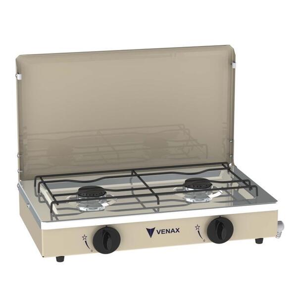 Fogao De Mesa 2 Bocas Venax Flamalar Tampa De Metal Bege Gas