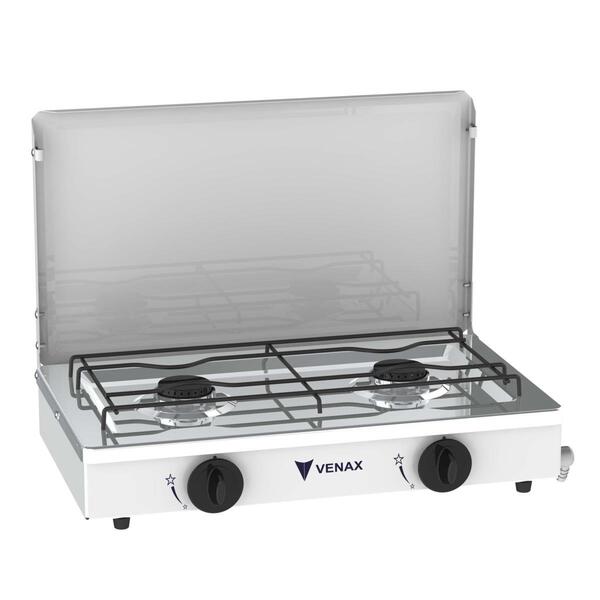 Fogao De Mesa 2 Bocas Venax Flamalar Tampa De Metal Branco Ga