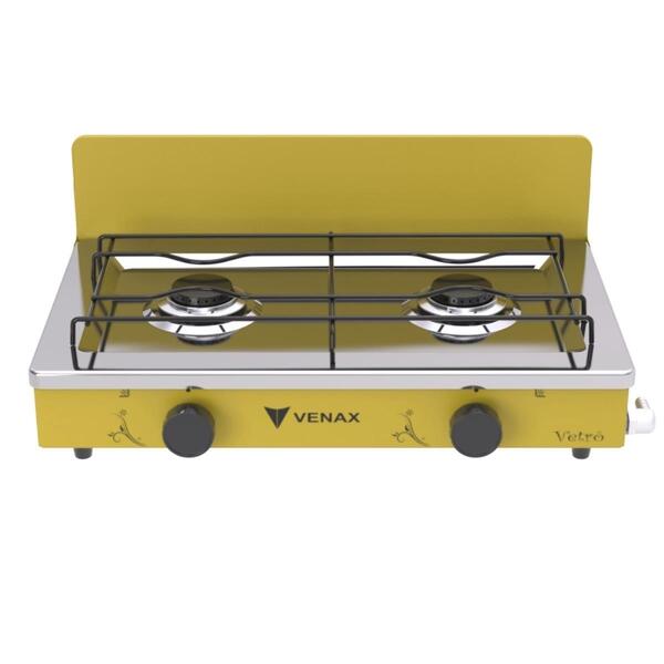Fogao De Mesa 2 Bocas Venax Flamalar Vetro Amarelo Gas Glp
