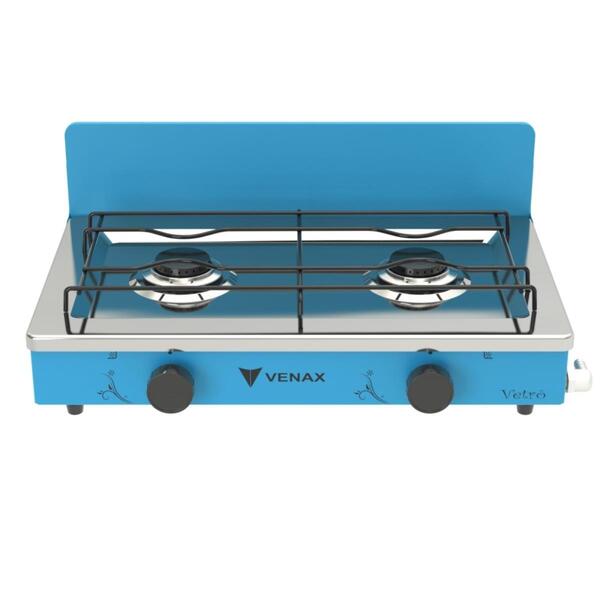 Fogao De Mesa 2 Bocas Venax Flamalar Vetro Azul Gas Glp