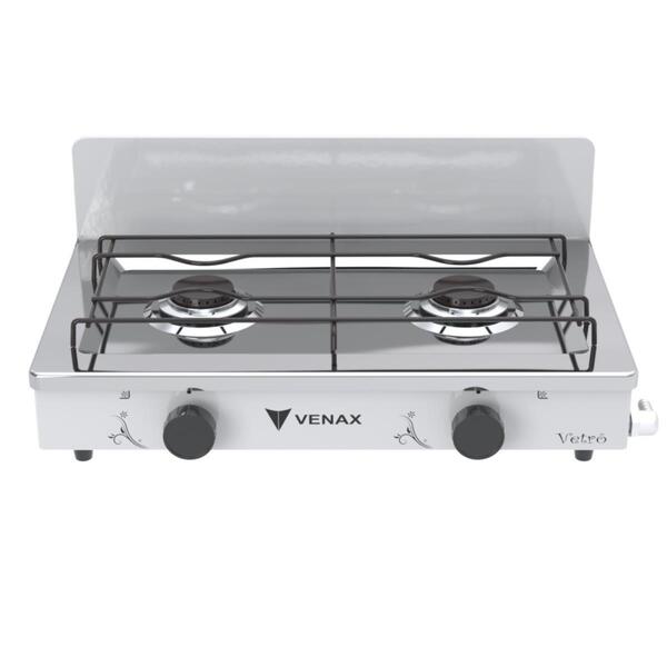 Fogao De Mesa 2 Bocas Venax Flamalar Vetro Branco Gas Glp
