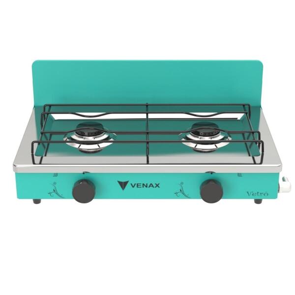 Fogao De Mesa 2 Bocas Venax Flamalar Vetro Verde Gas Glp
