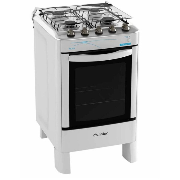 Fogão De Piso Esmaltec 4 Bocas Ágata, Mesa De Inox, Branco, B