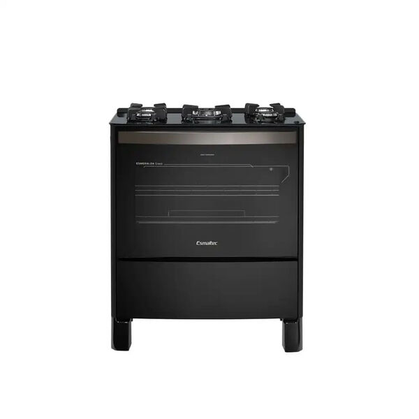 Fogão De Piso Esmaltec 5 Bocas Esmeralda Glass Preto – Bivolt