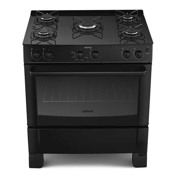 Fogão De Piso Itatiaia Essencial 5 Bocas Mesa De Vidro Preto