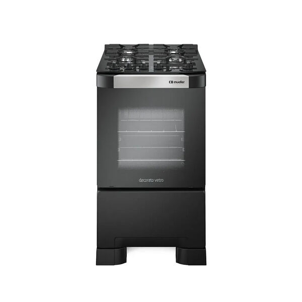 Fogão De Piso Mueller 4 Bocas Decorato Vetro Preto – Bivolt