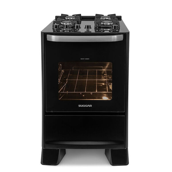 Fogão De Piso Suggar 4 Bocas Best Glass Preto – Bivolt