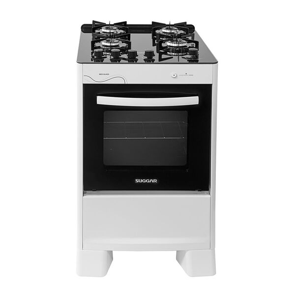 Fogão De Piso Suggar 4 Bocas Mesa De Vidro Neo Glass Branco –