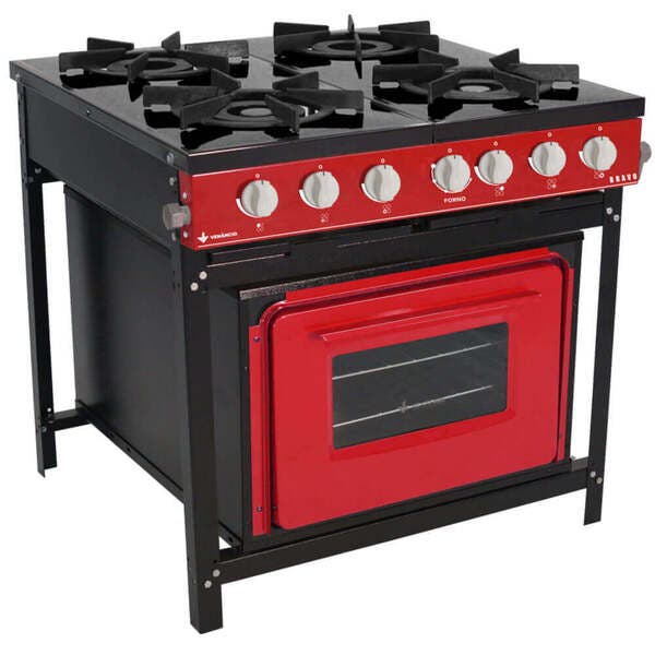 Fogão Industrial 4 Bocas Com Forno Linha Bravo Vermelho - Venâncio ...