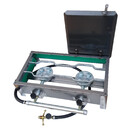 Fogão Inox 2 Bocas C/ 1/2 Chapa Portátil Kit Gás + 4 Espetos