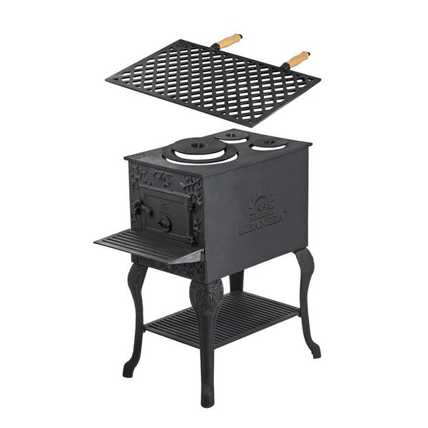 Fogão Lenha Churrasqueira Portátil Ferro Fundido 50x33x75 Cm