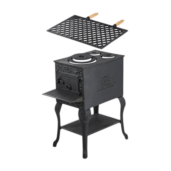 Fogão Lenha Churrasqueira Portátil Ferro Fundido 50x33x75 Cm