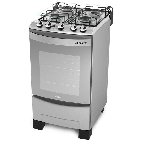 Fogão Mueller 4 Bocas Decorato Inox Com Dupla Chama Bivolt