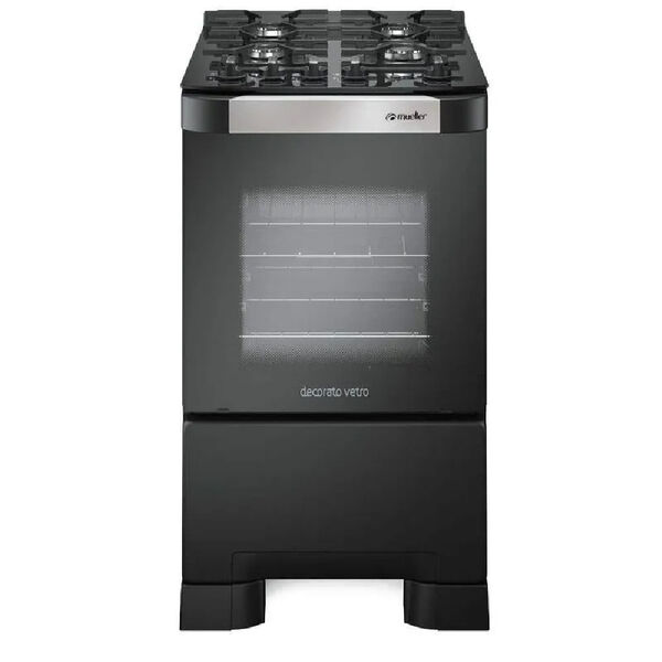 Fogão Mueller 4 Bocas Decorato Vetro Preto - Bivolt Fogão Mue