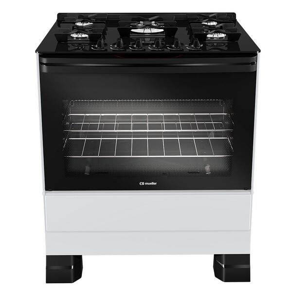 Fogão Mueller 5 Bocas Branco Com Mesa De Vidro E Tripla Chama
