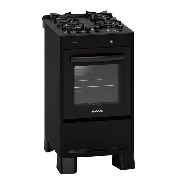 Fogão Neo Max Suggar 4 Bocas Forno 56l Vidro Temperado Preto
