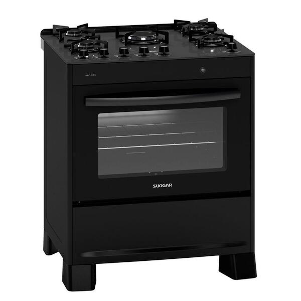 Fogão Neo Max Suggar 5 Bocas Forno 90l Vidro Temperado Preto