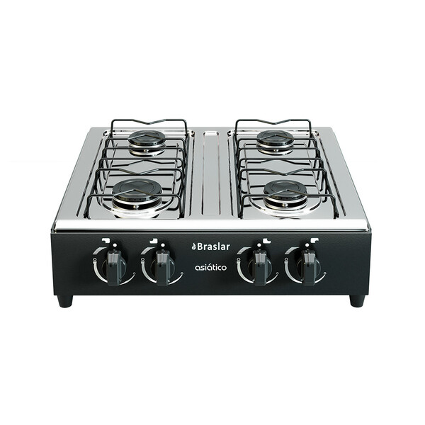 Fogão Portátil 4 Bocas Mesa Em Inox Asiatico Braslar
