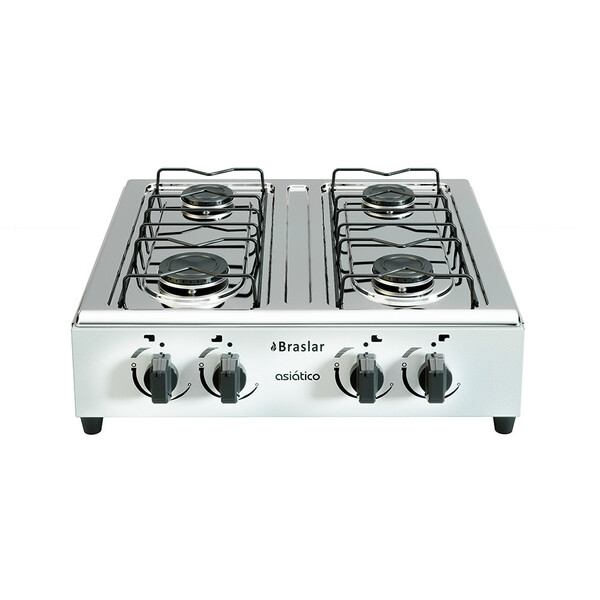 Fogão Portátil 4 Bocas Mesa Em Inox Asiatico Braslar