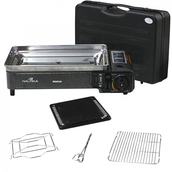 Fogareiro Portátil Magus 3 Em 1 Com Chapa Grelha E Espetos Na