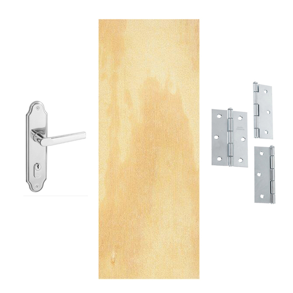 Folha de Porta de Giro Lisa de Madeira Pinus 2,10x0,72m Camilotti + Fechadura e Dobradiça