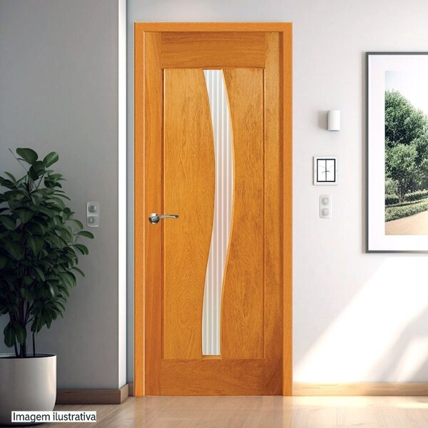 Folha De Porta Madeira Maciça Angelim 210cm X 60cm Vidro Em "