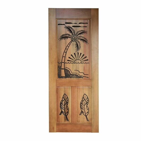 Folha De Porta Madeira Maciça Entalhada Palmeira 90x210x3,5cm
