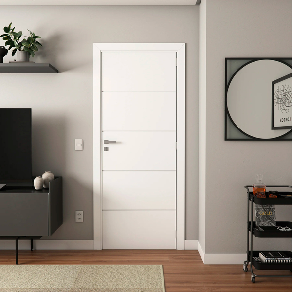 Folha de Porta de Madeira Sarrafeada Decorado Pintura UV Branco 2,10x0,72m Artens